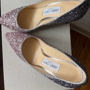 Jimmy Choo Pink and Silver Glitter Heels
